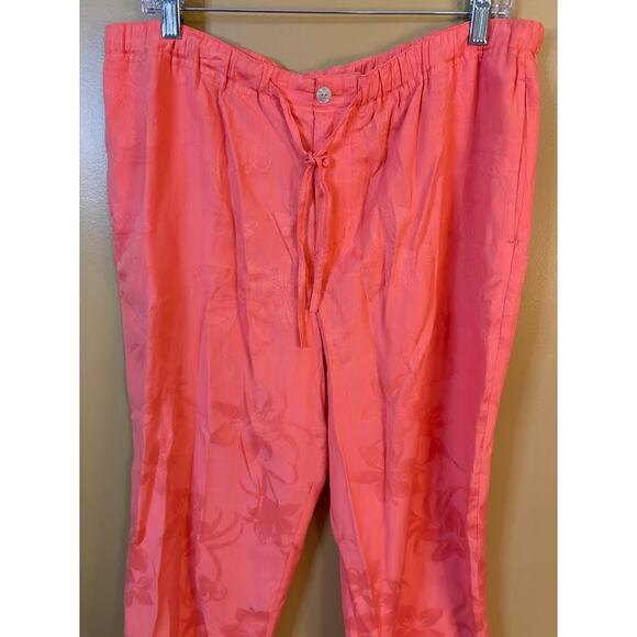Jamaica Bay Coral Tone on Tone Floral Silk Blend Pants Petite Size XL - Picture 2 of 9